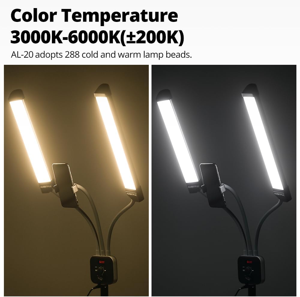 AMBITFUL AL-20 Dual Arm LED Beauty Light with Tripod and Phone Holder