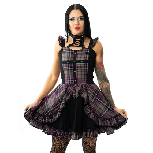 Heartless Tempest Ladies Dress – Purple Plaid Punk Style by Kate's Clothing