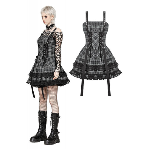 Dark in Love Ida Grey Tartan Punk Dress | Studded Gothic Lolita Style