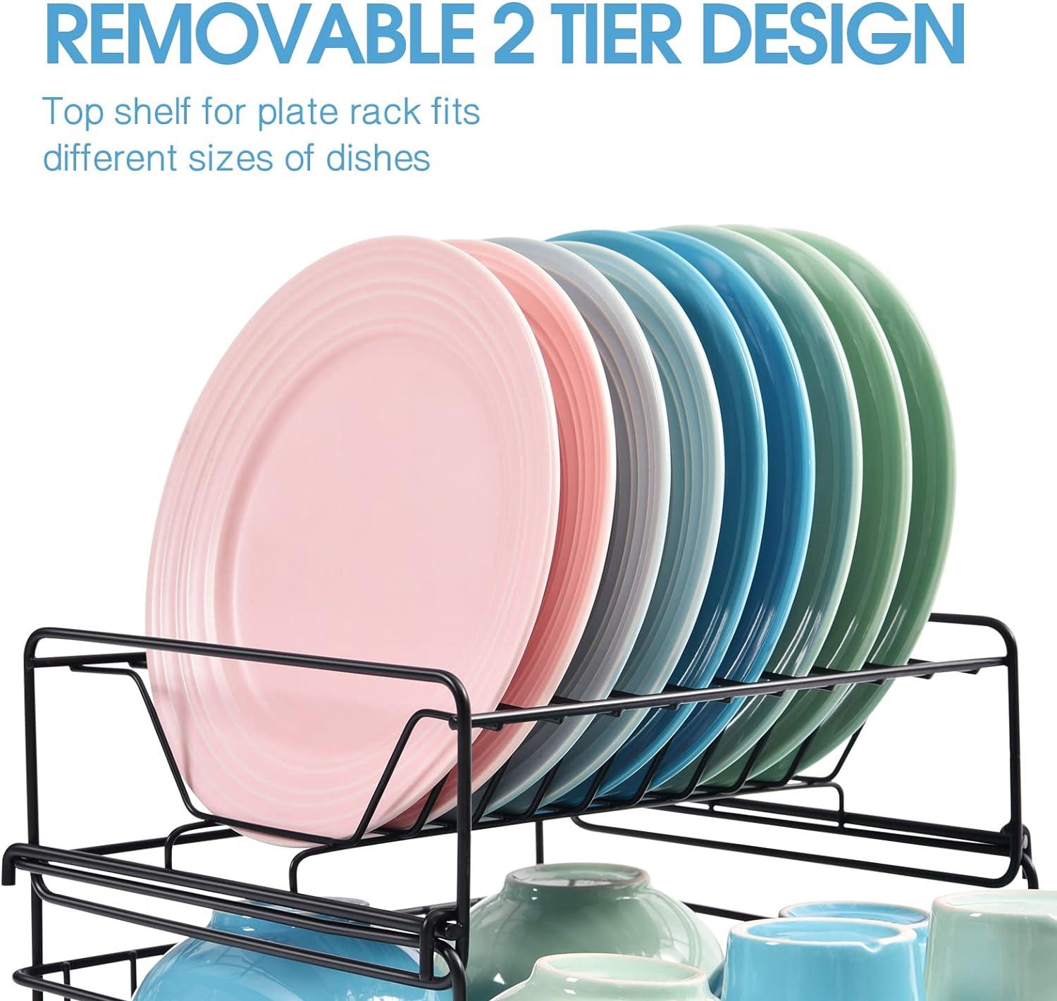 KINGRACK 2 Tier Dish Drainer Rack | Chrome Kitchen Drying Rack