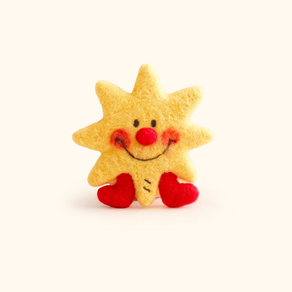 LuLuFun Studio Sun Star Needle Felted Brooch – Handmade Fluffy Pin
