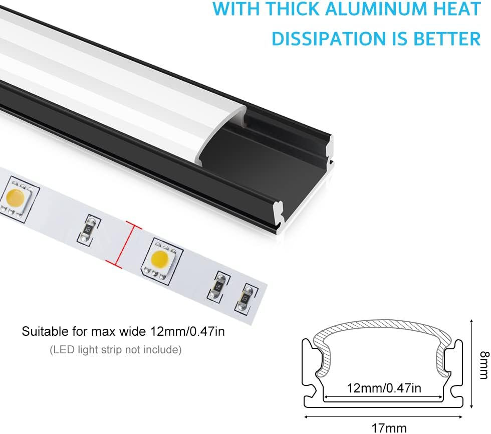 LightingWill U-Shape LED Aluminum Profile | 1m Black Channel 6-Pack