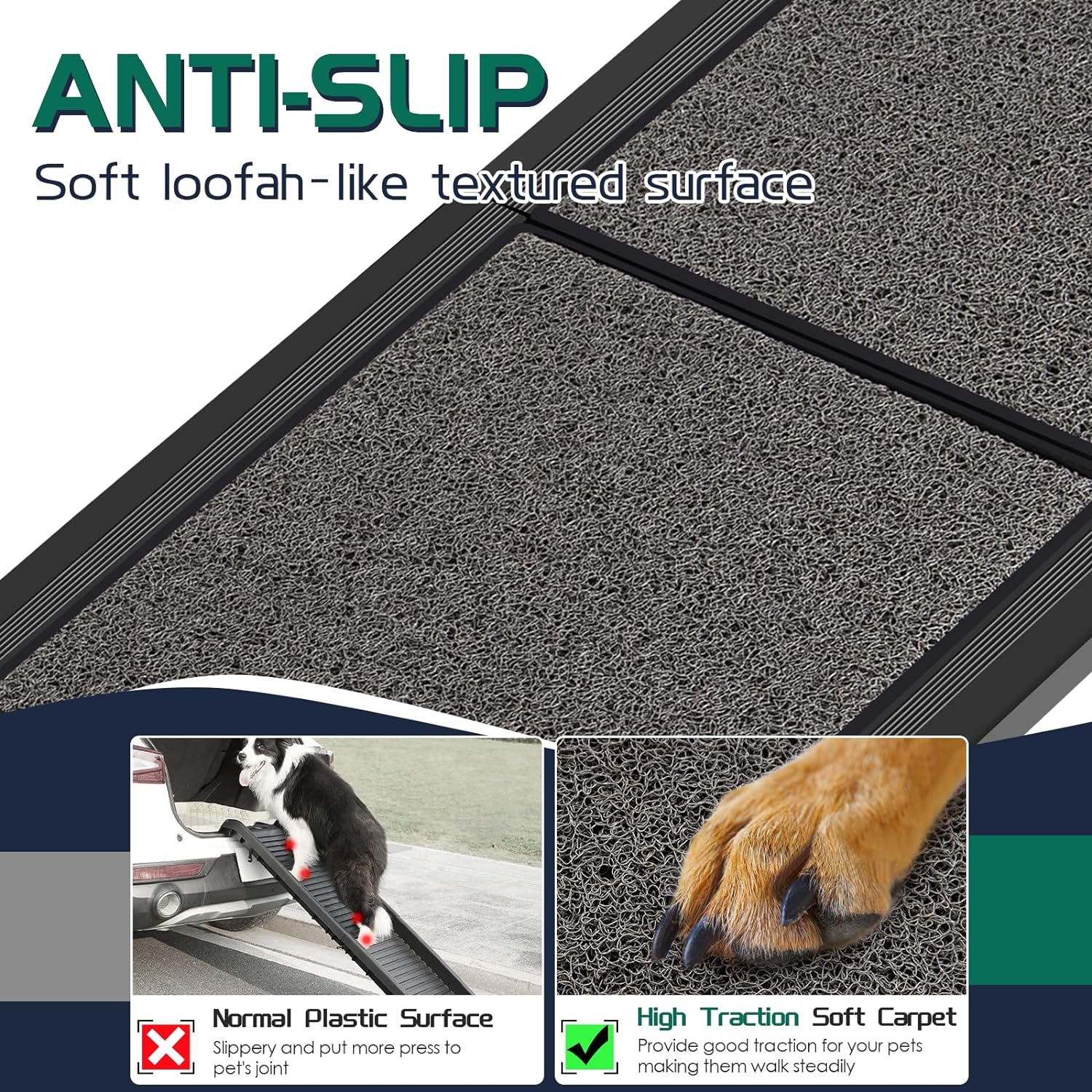 CJYMMFAN 170cm Folding Dog Car Ramp | Non-Slip Aluminum Pet Steps for SUVs