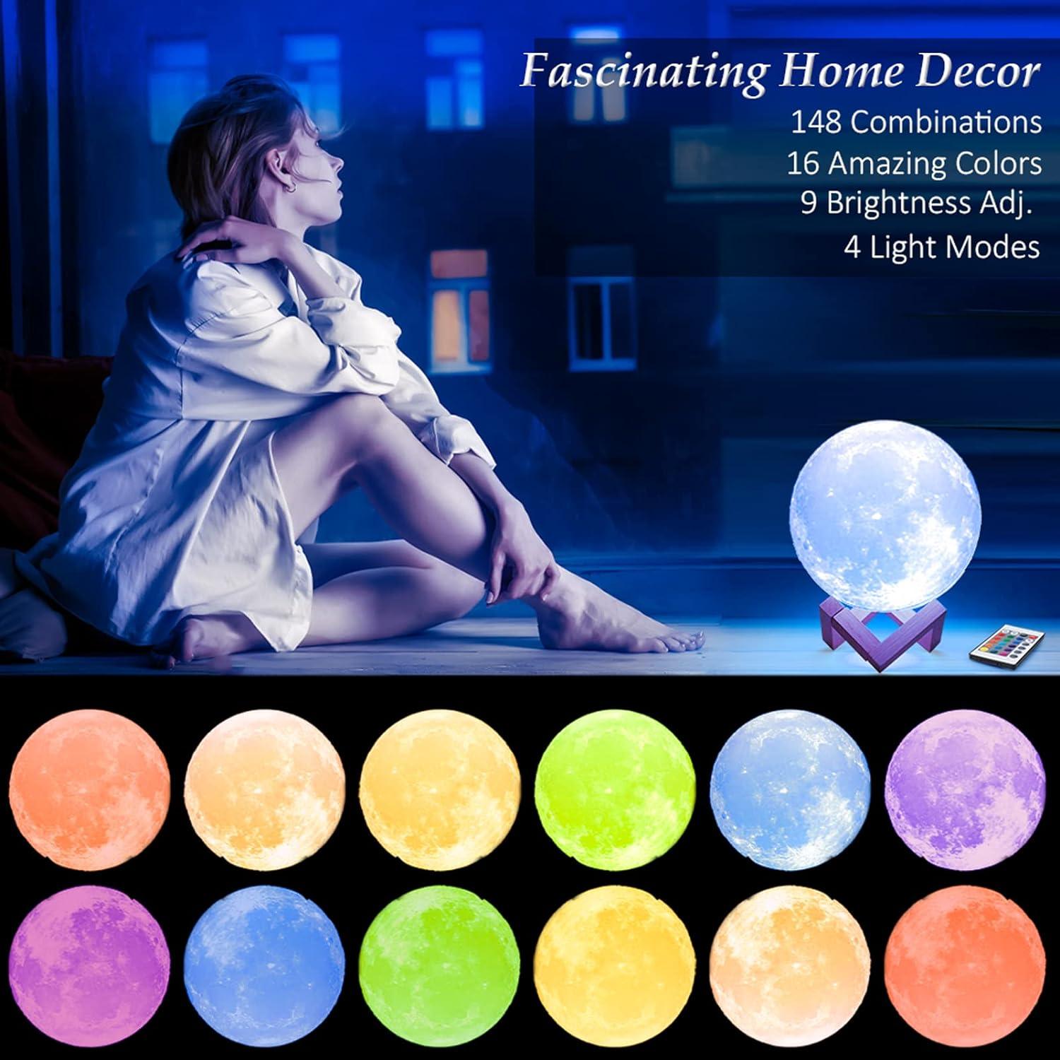 AGM 3D Printed Moon Lamp | 16 Color RGB LED Night Light with Remote