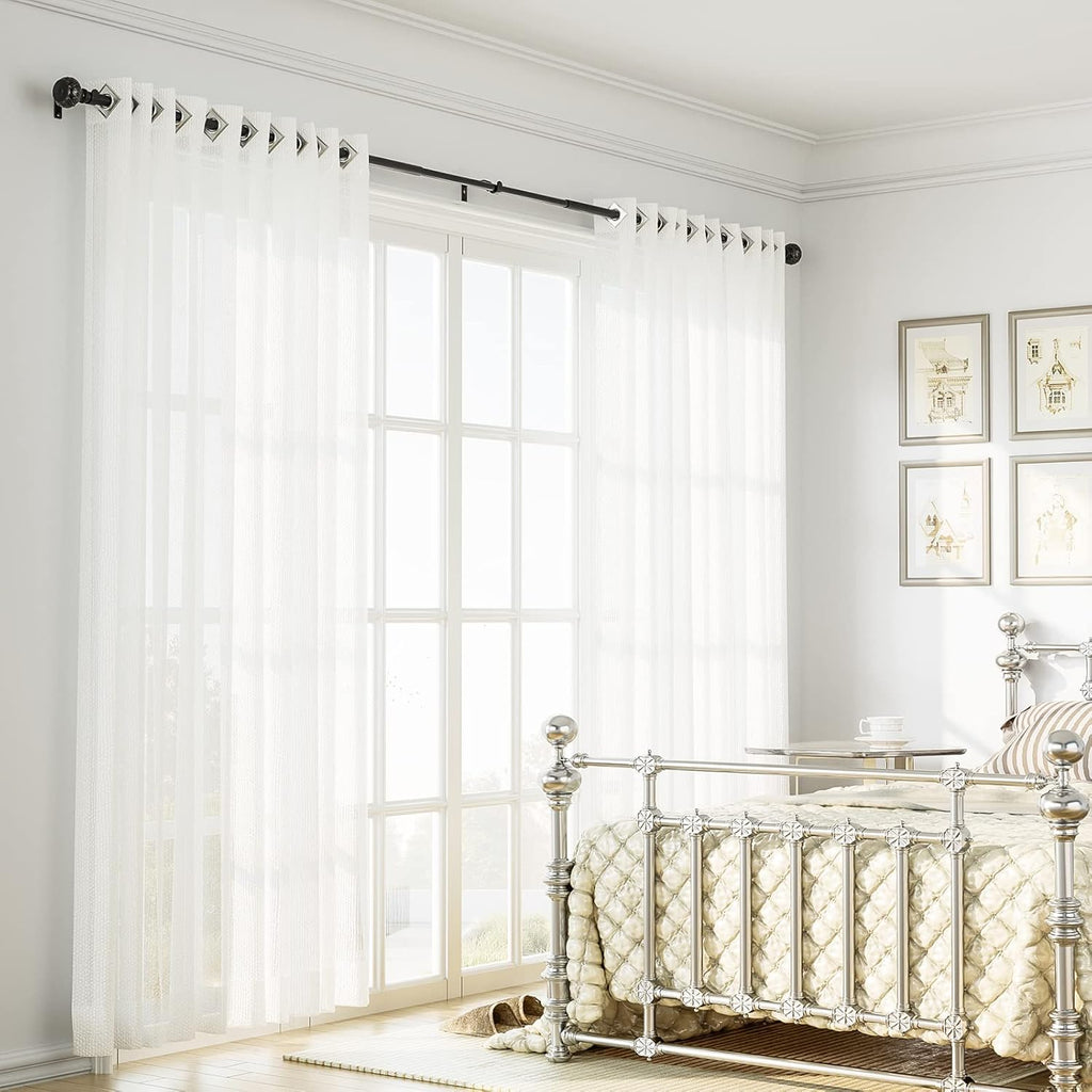 SZXIMU Extendable Curtain Pole | 182-365cm Black Metal Rod | 2pcs