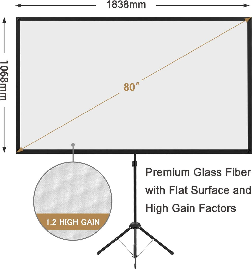 Excelimage 80 Inch Projector Screen with Stand | Portable 16:9 Tripod