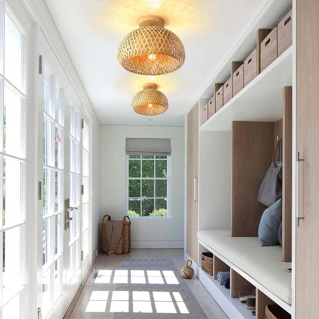 Schindora Bamboo Rattan Ceiling Light – Boho Farmhouse Flush Mount