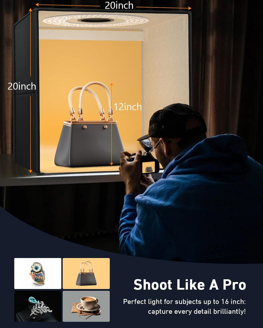 DUCLUS 60cm Photography Light Box | 50W Dimmable LED Studio with 6 Backdrops