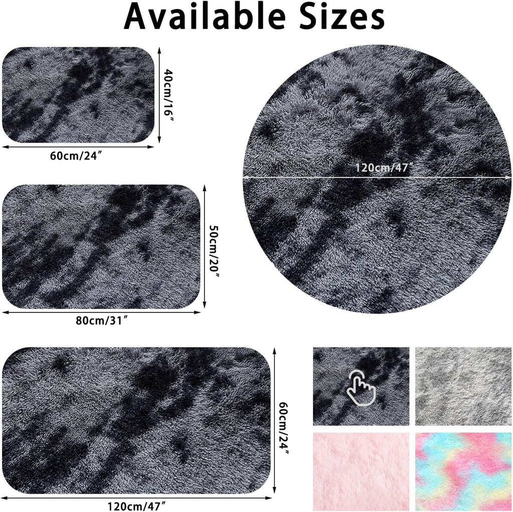 ConCusT Dark Grey Round Shag Rug | 120cm Fluffy Faux Fur Soft Carpet