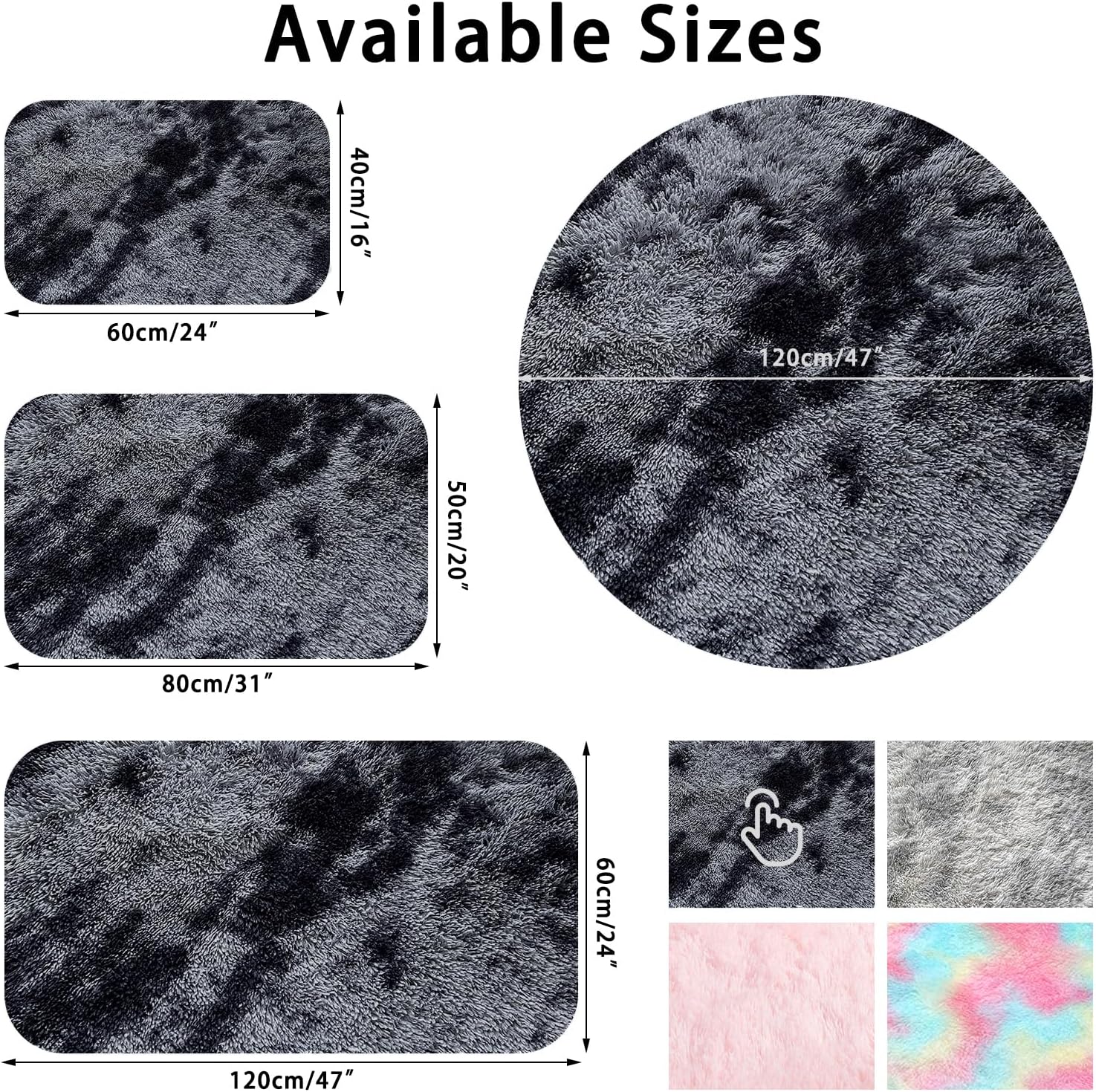 ConCusT Dark Grey Round Shag Rug | 120cm Fluffy Faux Fur Soft Carpet