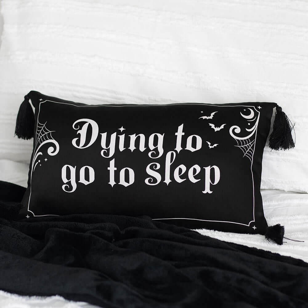 Kate's Clothing Dying to Go to Sleep Gothic Satin Cushion – Black