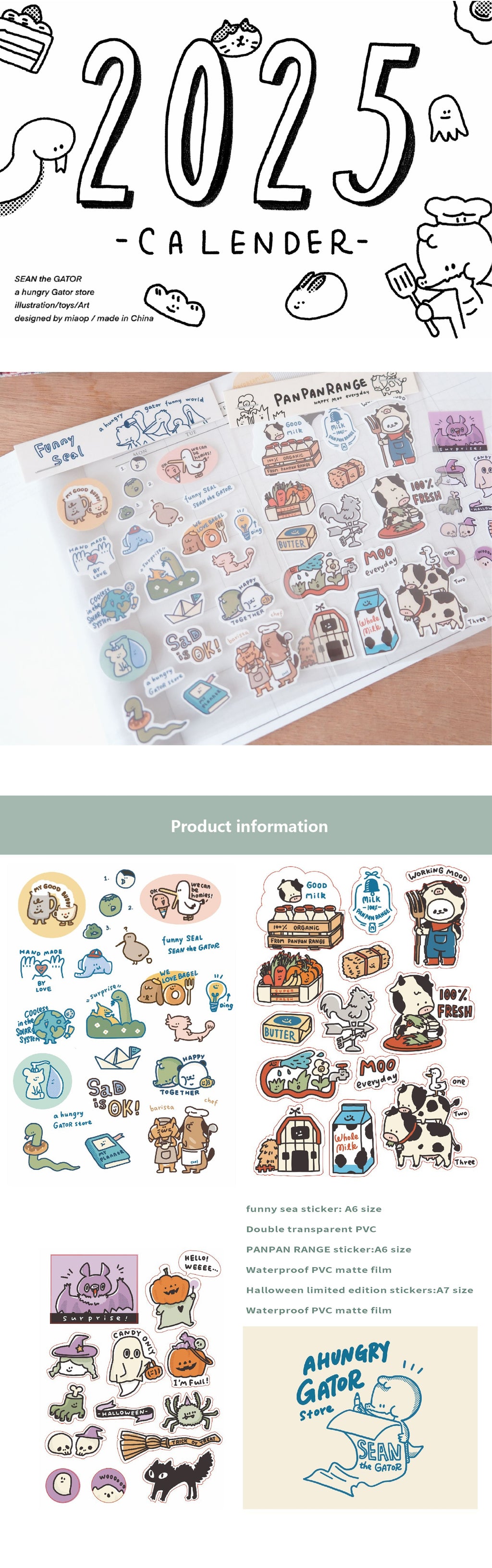 Animal Stickers - Cute A6 Decorative Decal Sheet by A Gator Life