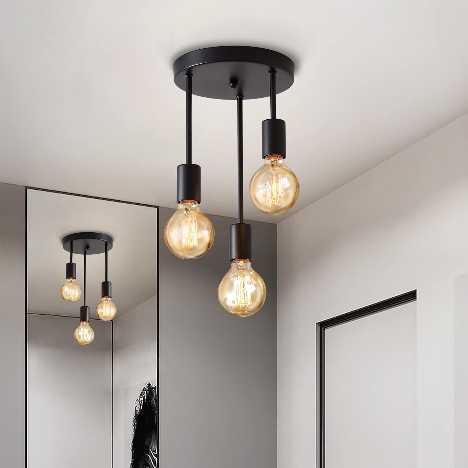 Lightsjoy 3-Way Black Ceiling Spotlight – Industrial E27 Metal Light