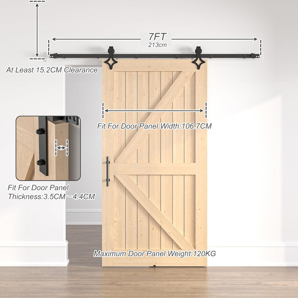 SANKEYTEW 7FT Heavy Duty Sliding Barn Door Kit – Rhombic Black Steel