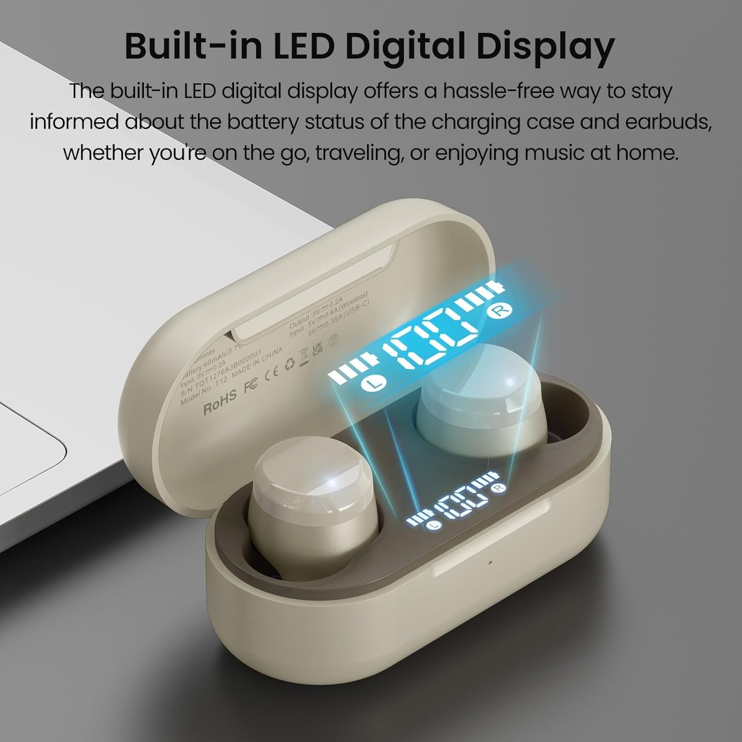 TOZO T12 Wireless Earbuds – Bluetooth 5.3 IPX8 Waterproof Headphones