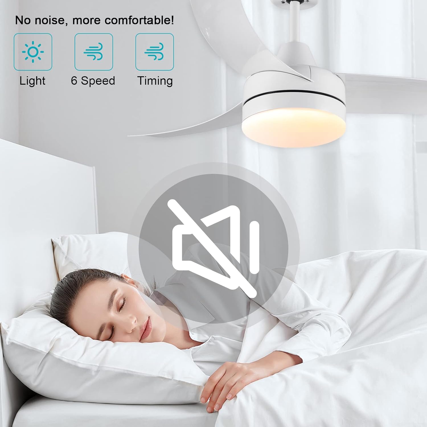 CJOY 42" White Ceiling Fan with Light | Quiet DC Motor & Remote Control