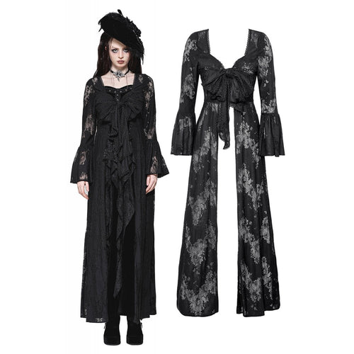 Dark in Love Emersyn Gothic Long Robe – Floral Lace Bell Sleeve