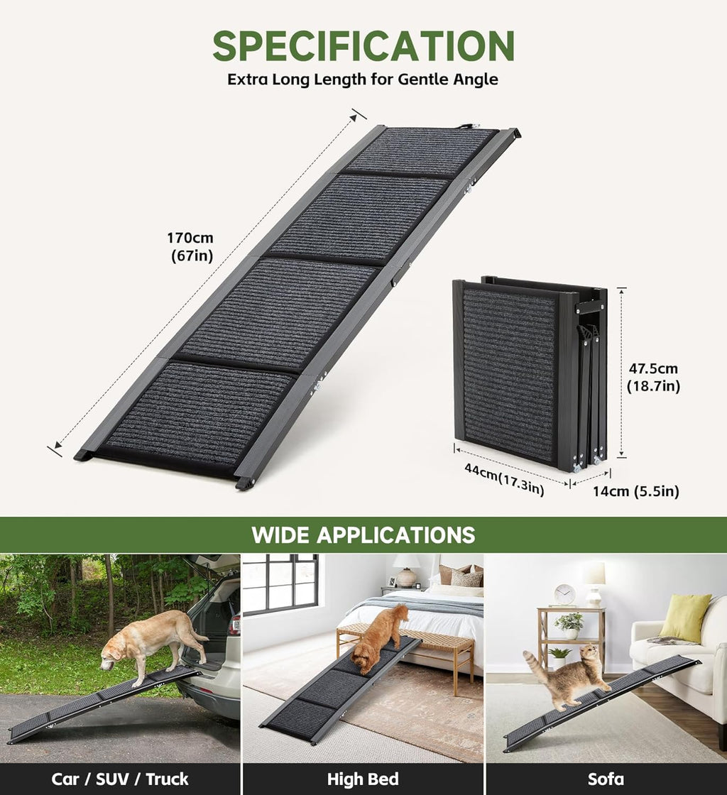 Fellie 170cm Foldable Dog Ramp – Non-Slip Pet Ramp for Cars & SUVs