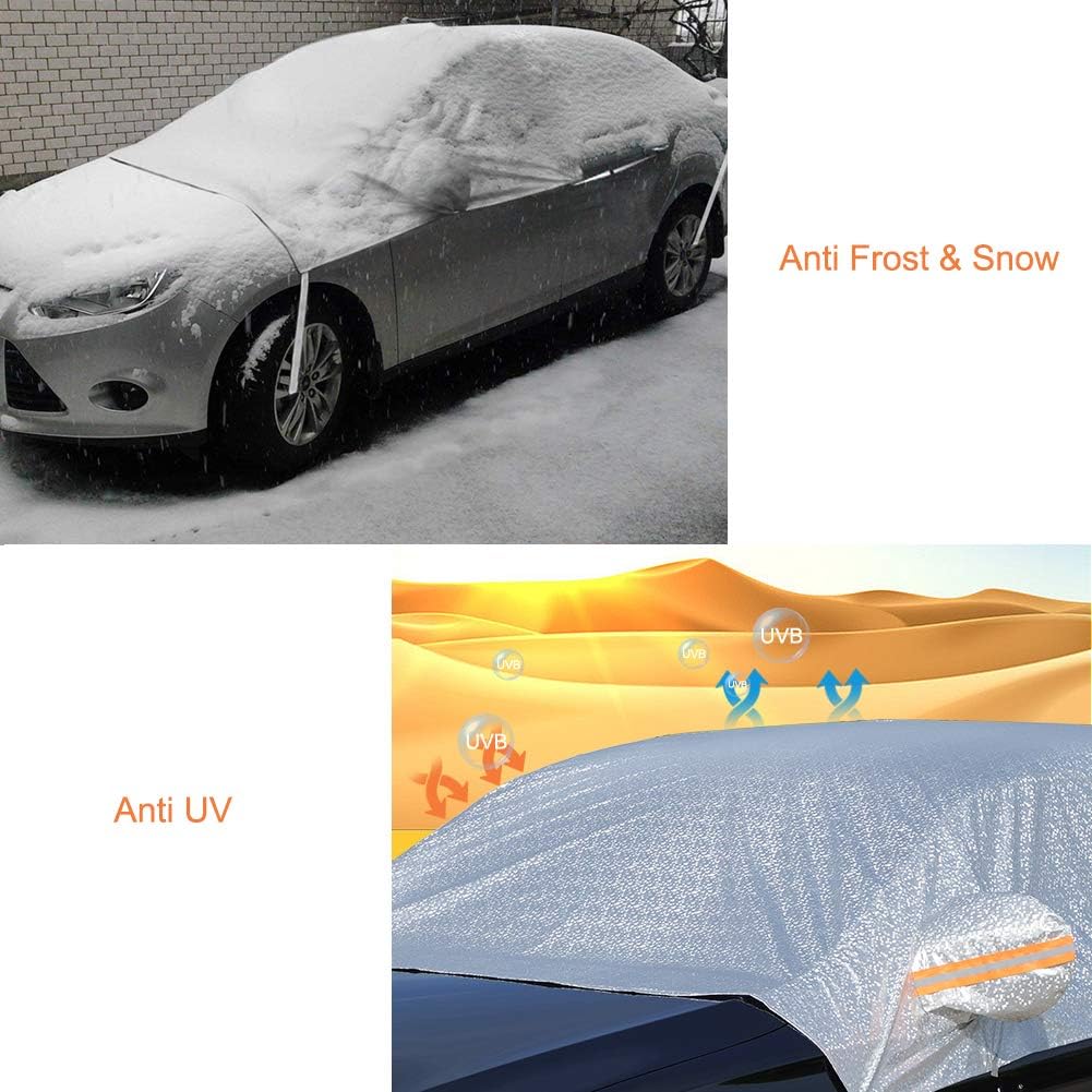 RunSnail Waterproof Half Car Cover | UV & Windproof Sedan Cover, 185"
