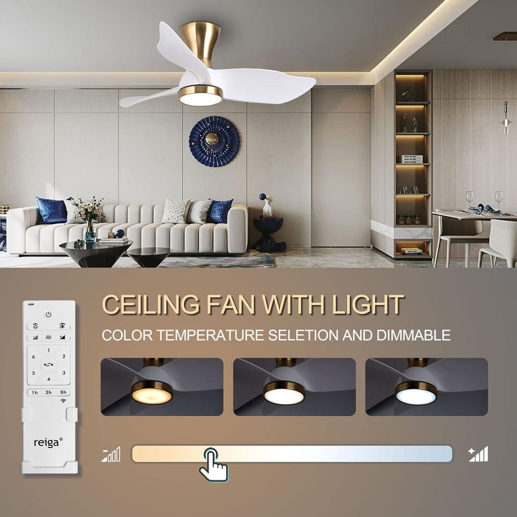 Reiga 91cm Flush Mount DC Ceiling Fan | Dimmable LED Light & Remote