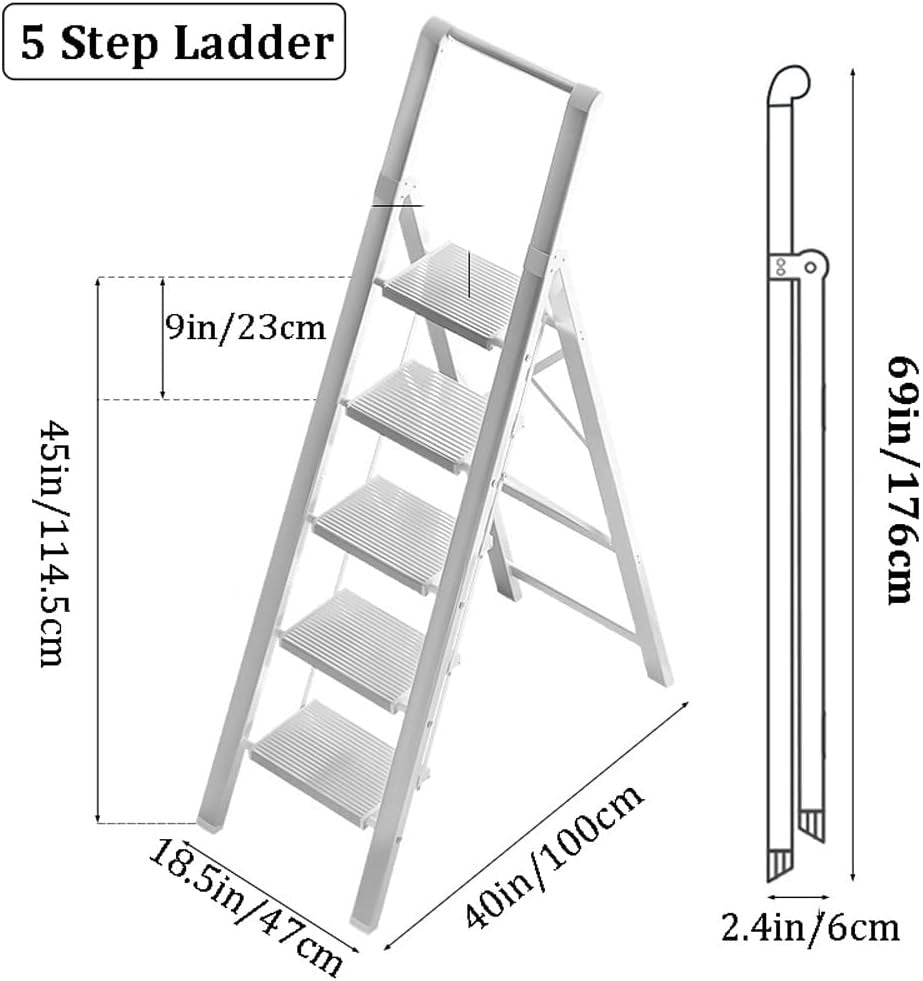 HBTower 5 Step Ladder | Foldable Aluminium Step Stool with Handrails
