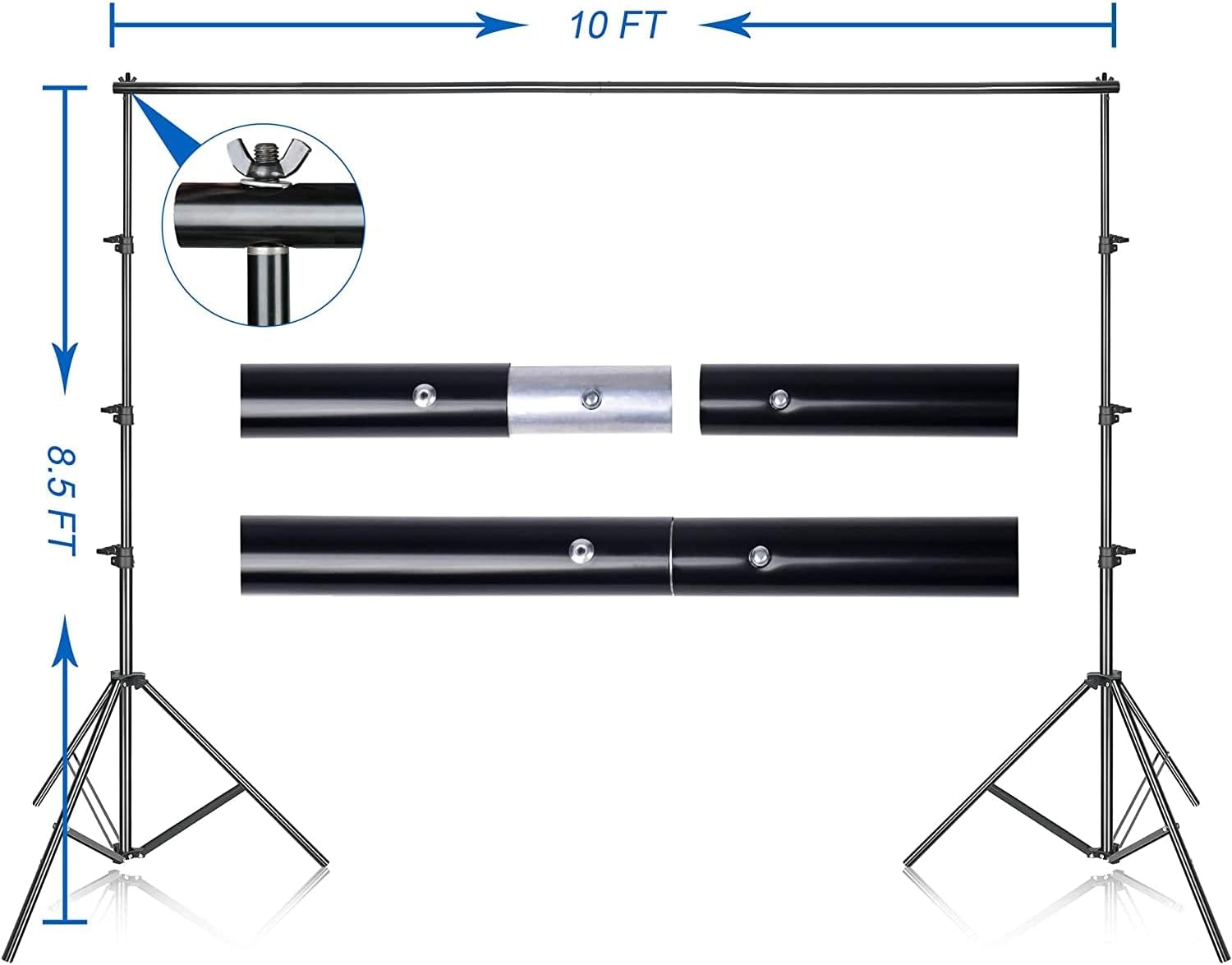 EMART 8.5x10ft Backdrop Stand with 10x12ft White Cotton Screen Kit