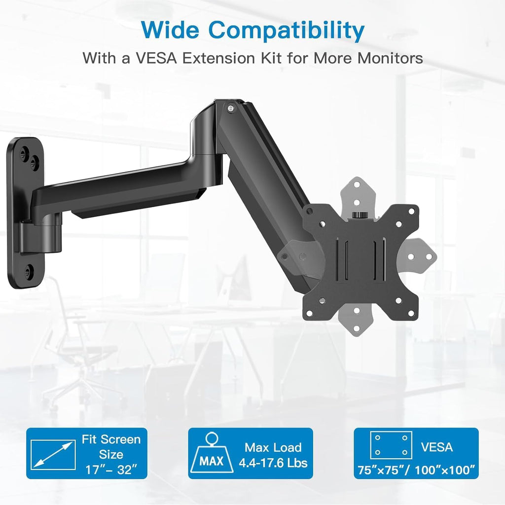 HUANUO Monitor Wall Mount – Gas Spring Arm for 17–32" VESA Screens