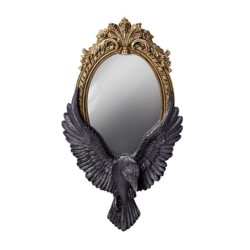 Alchemy Gothic Raven's Gaze Wall Mirror – Gold Baroque Bird Decor