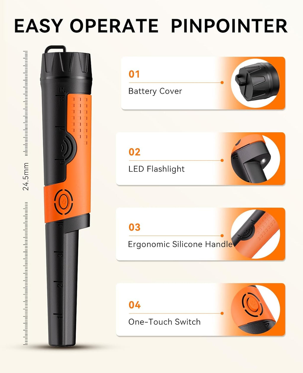 SUNPOW OTMD12 Metal Detector Pinpointer – IP68 Waterproof Handheld