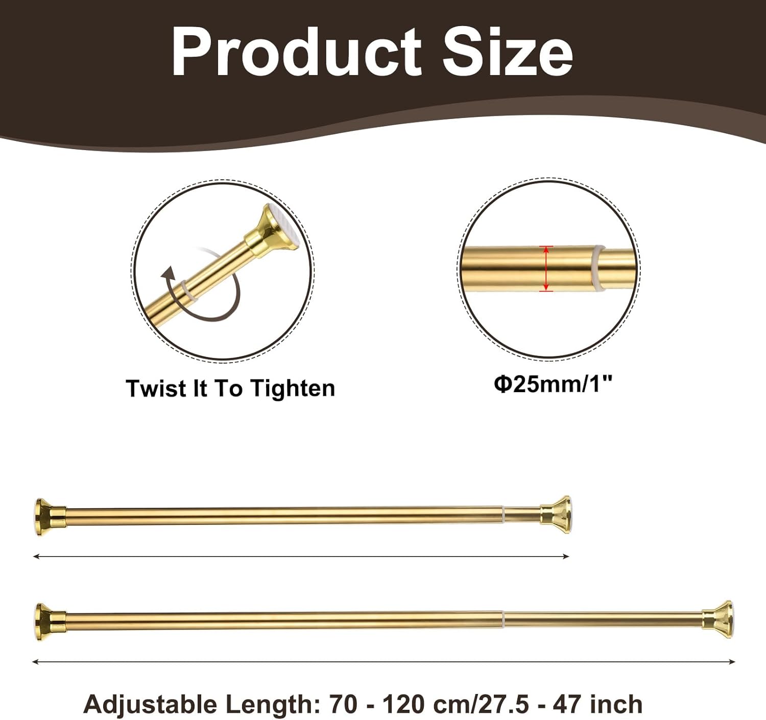 Massive Discounts Gold Stainless Steel Tension Shower Curtain Rod | 70-120cm
