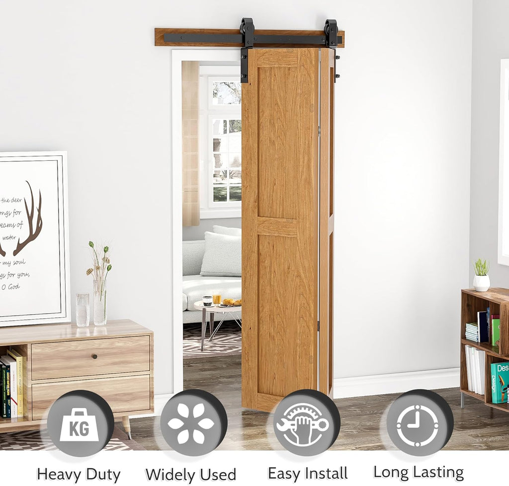 SANKEYTEW 3.3FT Bifold Barn Door Hardware Kit | Black Carbon Steel