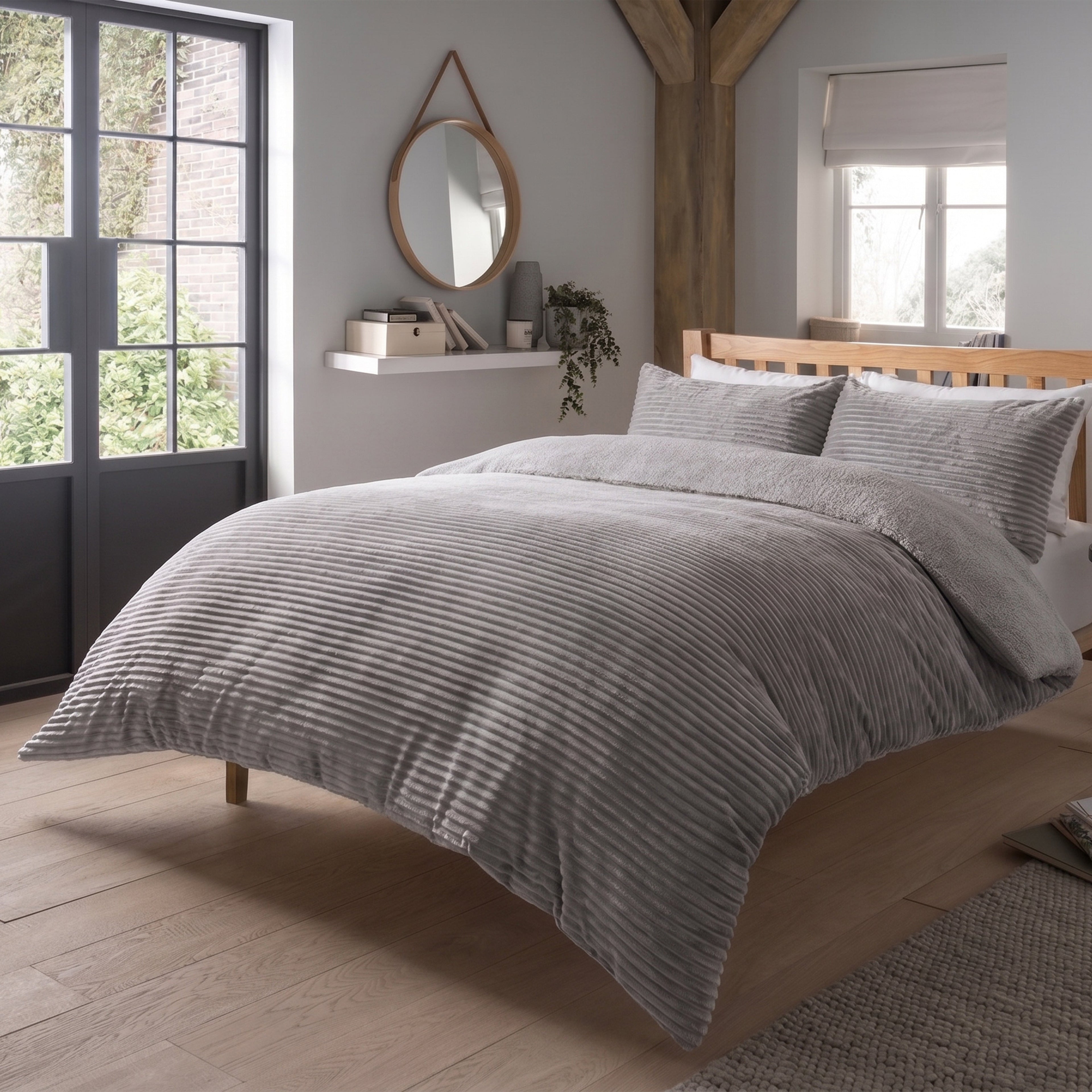 OLIVIA ROCCO Ribbed Fleece Reversible Teddy Duvet Set – Soft Winter Bedding