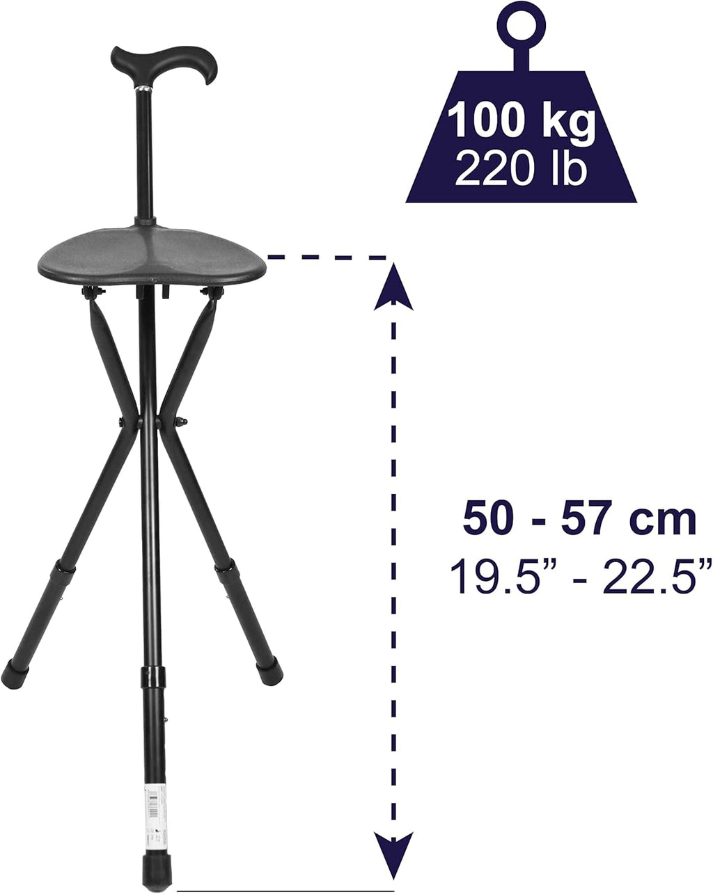 KMINA PRO Walking Stick Chair | Adjustable 3-Leg Aluminum Folding Cane