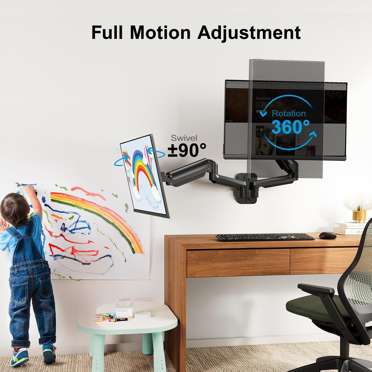 HUANUO Dual Monitor Wall Mount – Gas Spring Arm for 32 Inch Screens