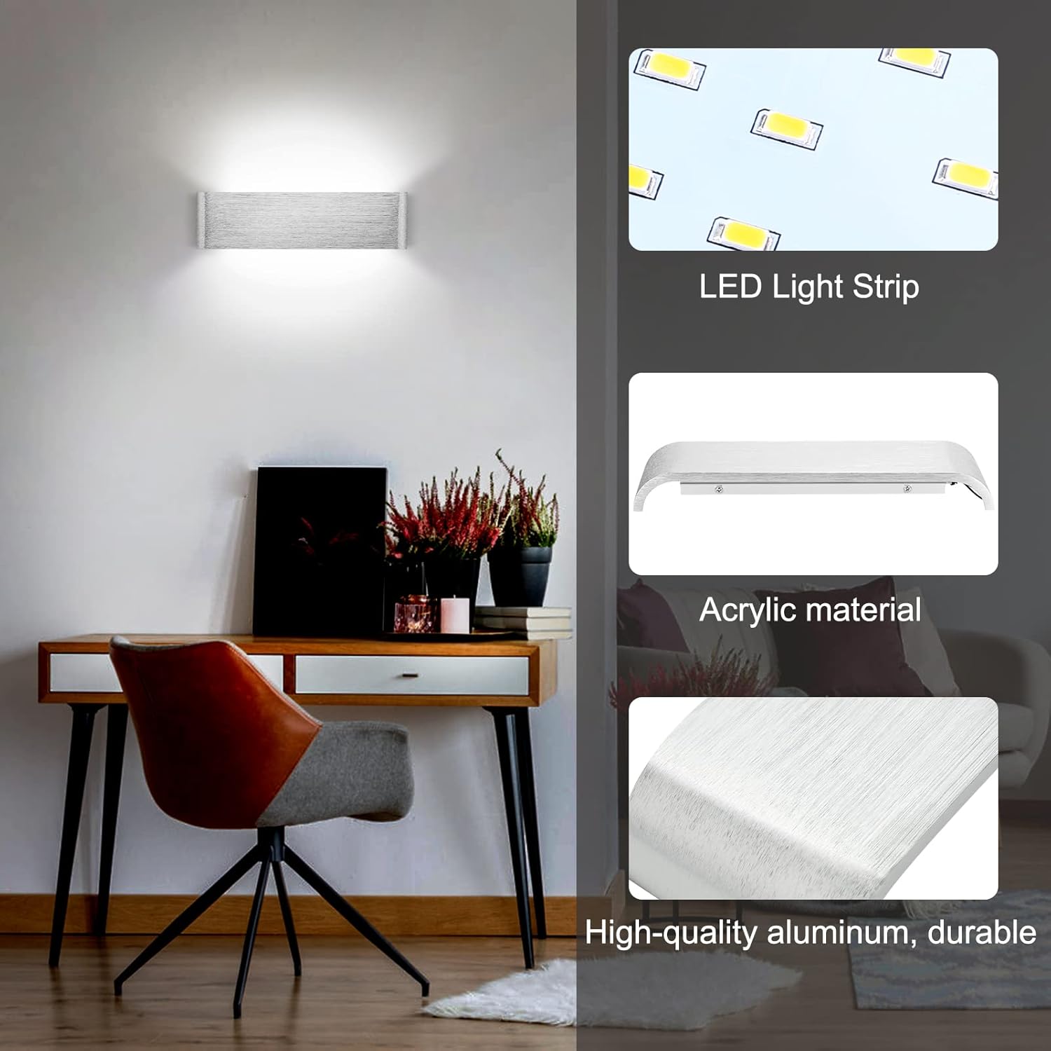 Massive Discounts LED Wall Light – 31cm Silver Aluminum Indoor Sconce