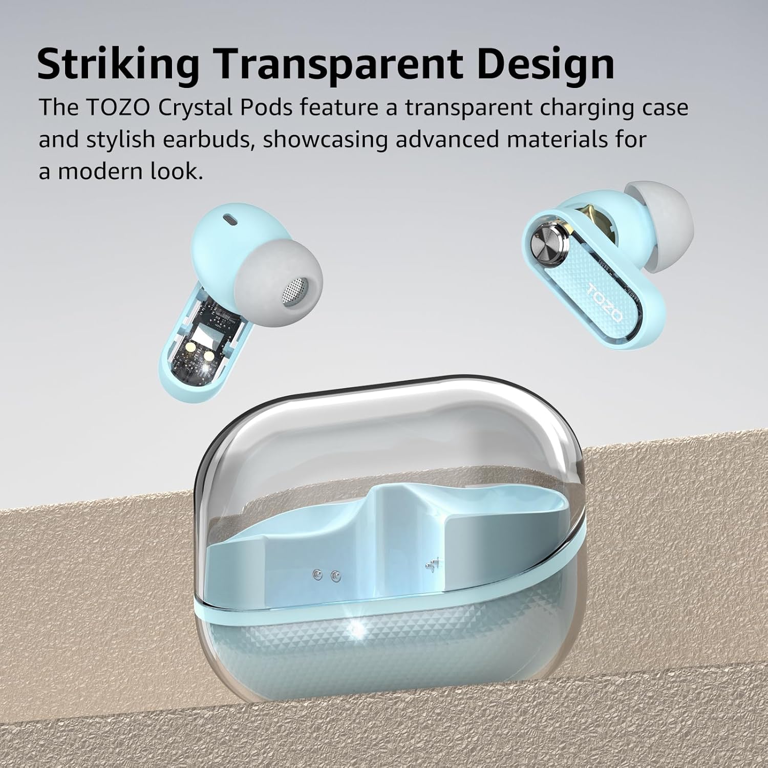 TOZO Crystal Pods Hybrid Active Noise Cancelling Wireless Earbuds - IPX5