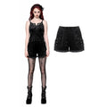 Dark in Love Venus Black Velvet Floral Embossed Gothic Shorts with Lace