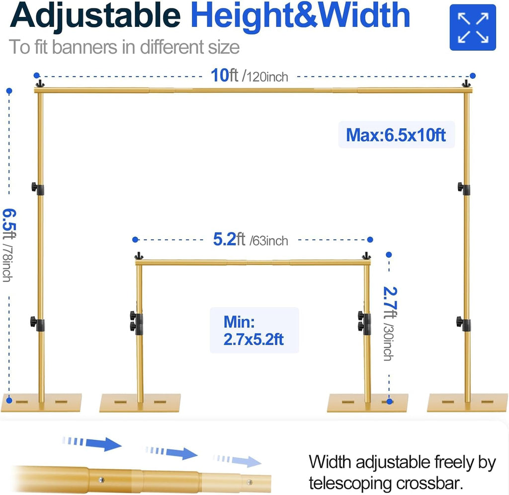 EMART Heavy Duty Backdrop Stand – 6.5x10ft Adjustable Gold Steel Base