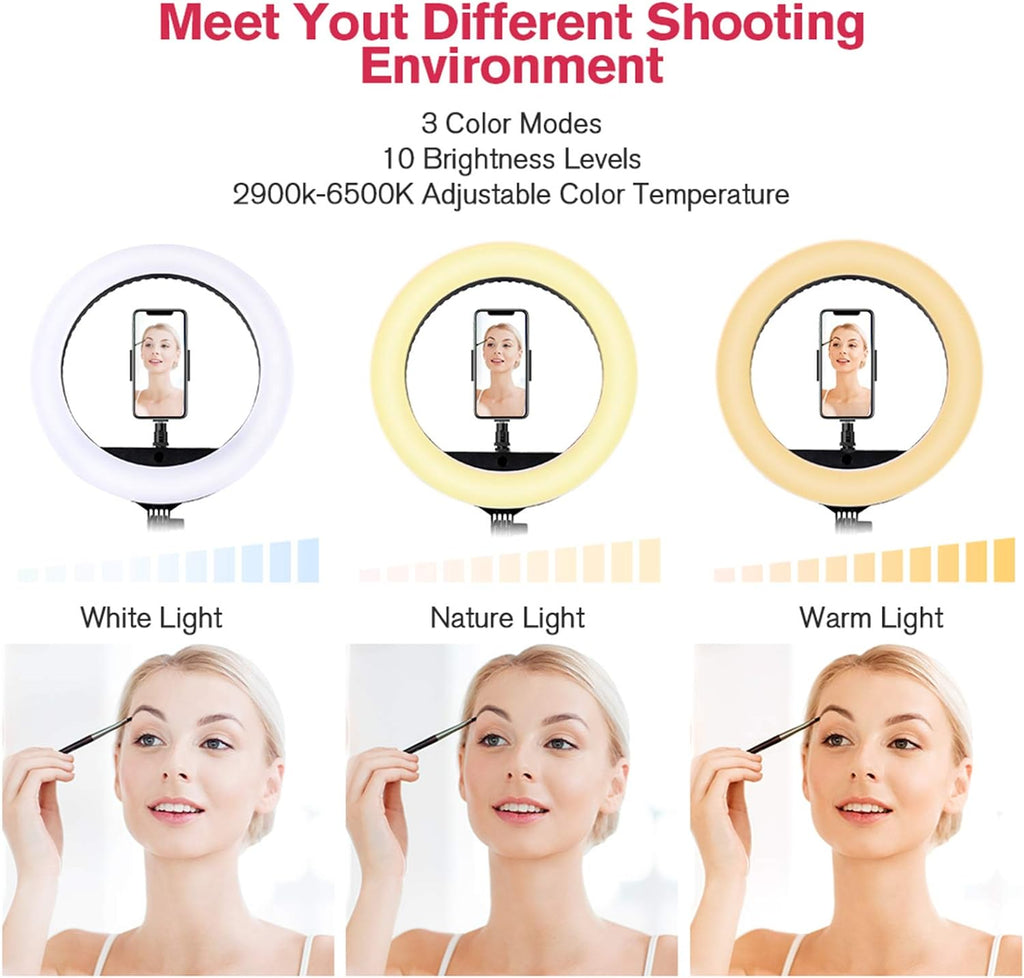 EOTO 18'' LED Ring Light with Tripod | Dimmable Studio Makeup Light