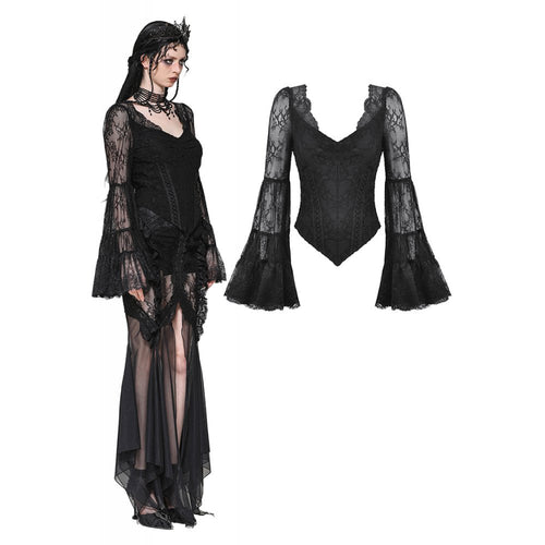Dark in Love Zuri Gothic Lace Top – Romantic Bell-Sleeve Layered Cuff