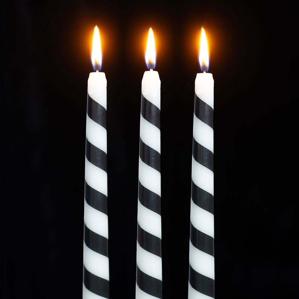 Kate's Clothing Black Candy Cane Taper Candles – Set of 3 Gothic Decor