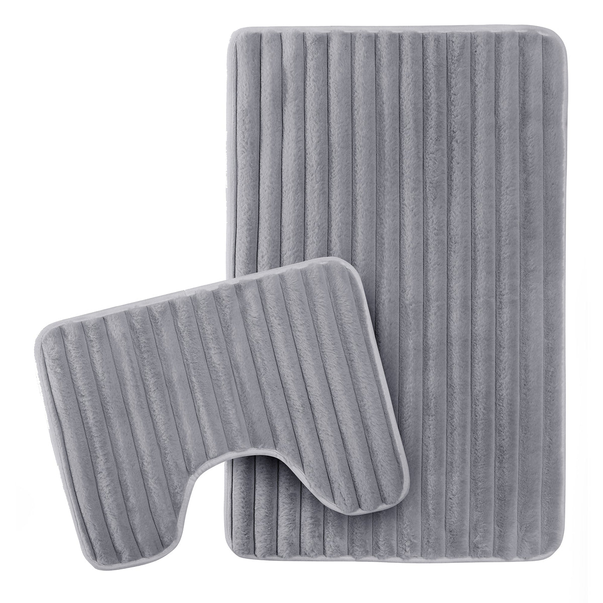 OLIVIA ROCCO 2 Piece Ribbed Bath Mat Set – Charcoal Non-Slip Absorbent Rugs