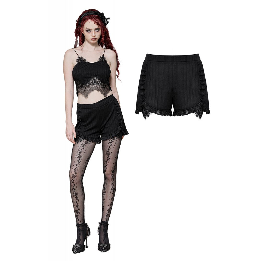Dark in Love Tatum Black Gothic Pinstripe Shorts with Lace Trim