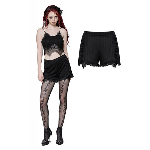 Dark in Love Tatum Black Gothic Pinstripe Shorts with Lace Trim