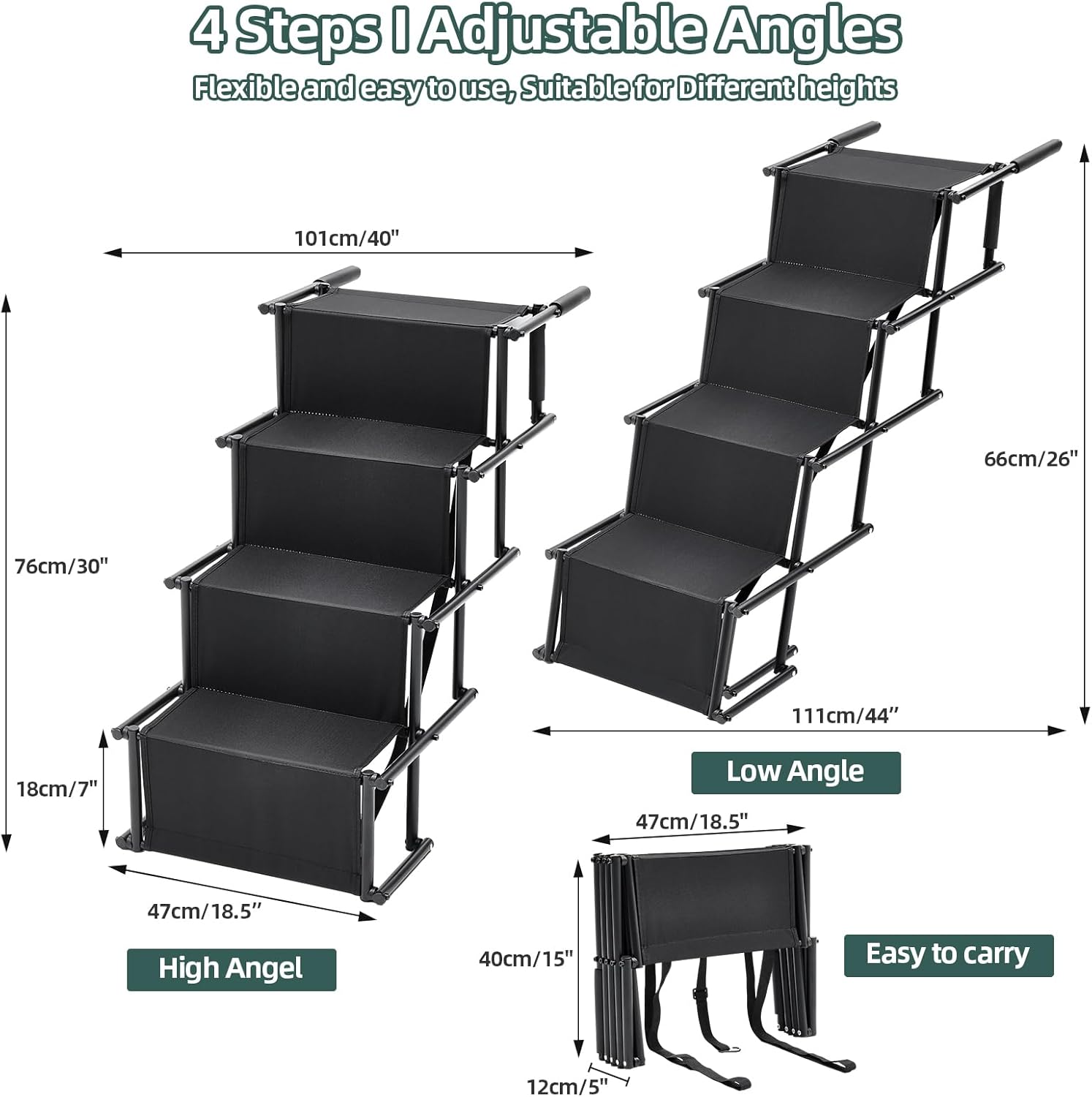 Fellie Foldable Dog Ramp – Adjustable Non-Slip Pet Steps for Cars, 176lbs