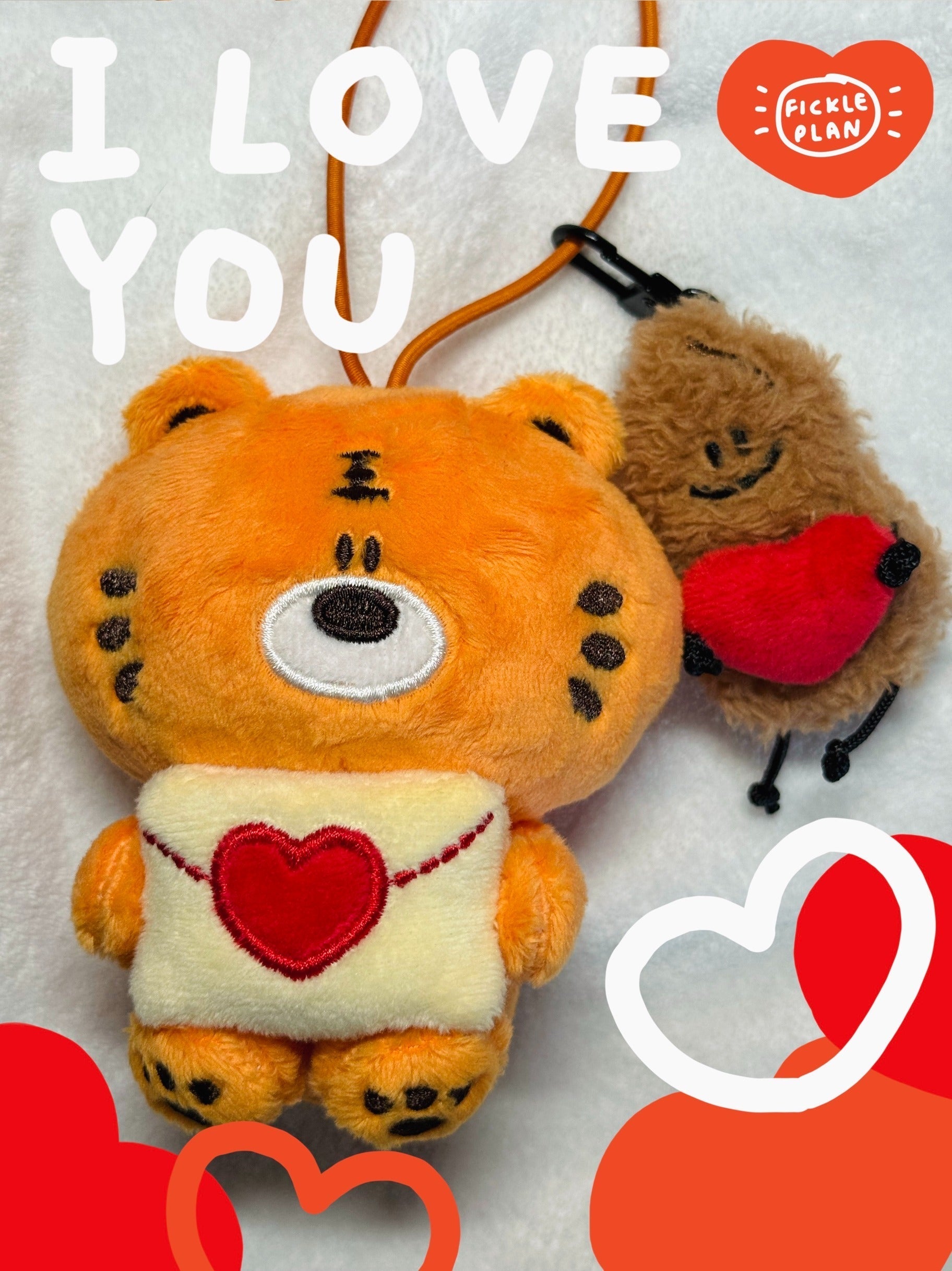 Plush Tiger and Peanut Bag Charm | Fickle Plan Soft Keychain Accessory