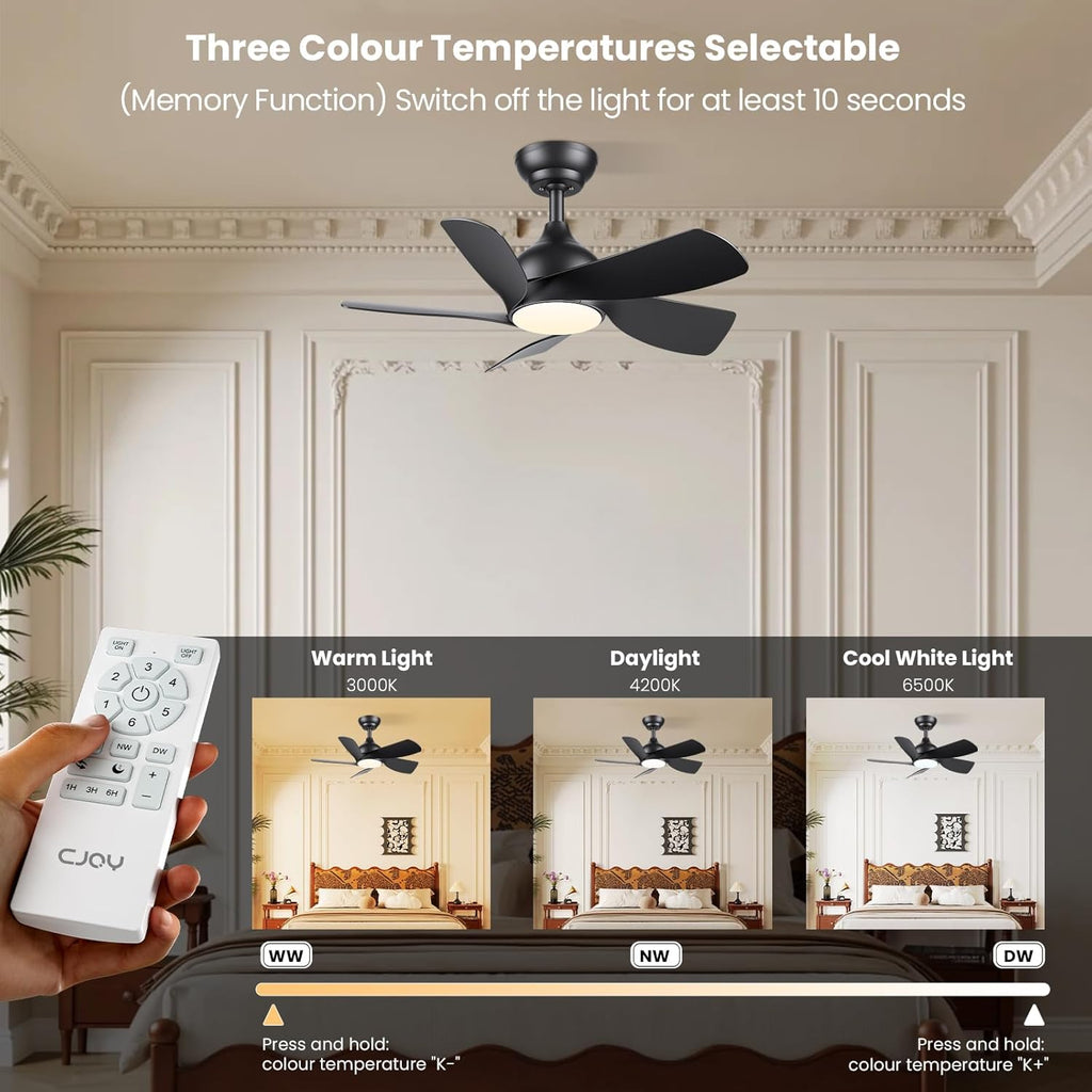 CJOY 30" Ceiling Fan with Light | Quiet DC Motor 5-Blade Modern Fan