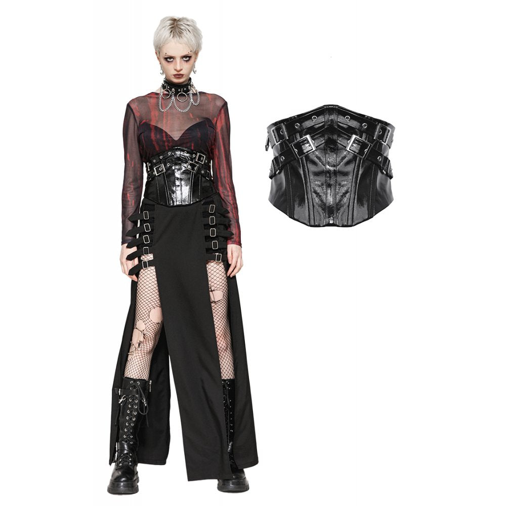 Dark in Lia Punk Love Black Patent Leather Waist Corset with Metal