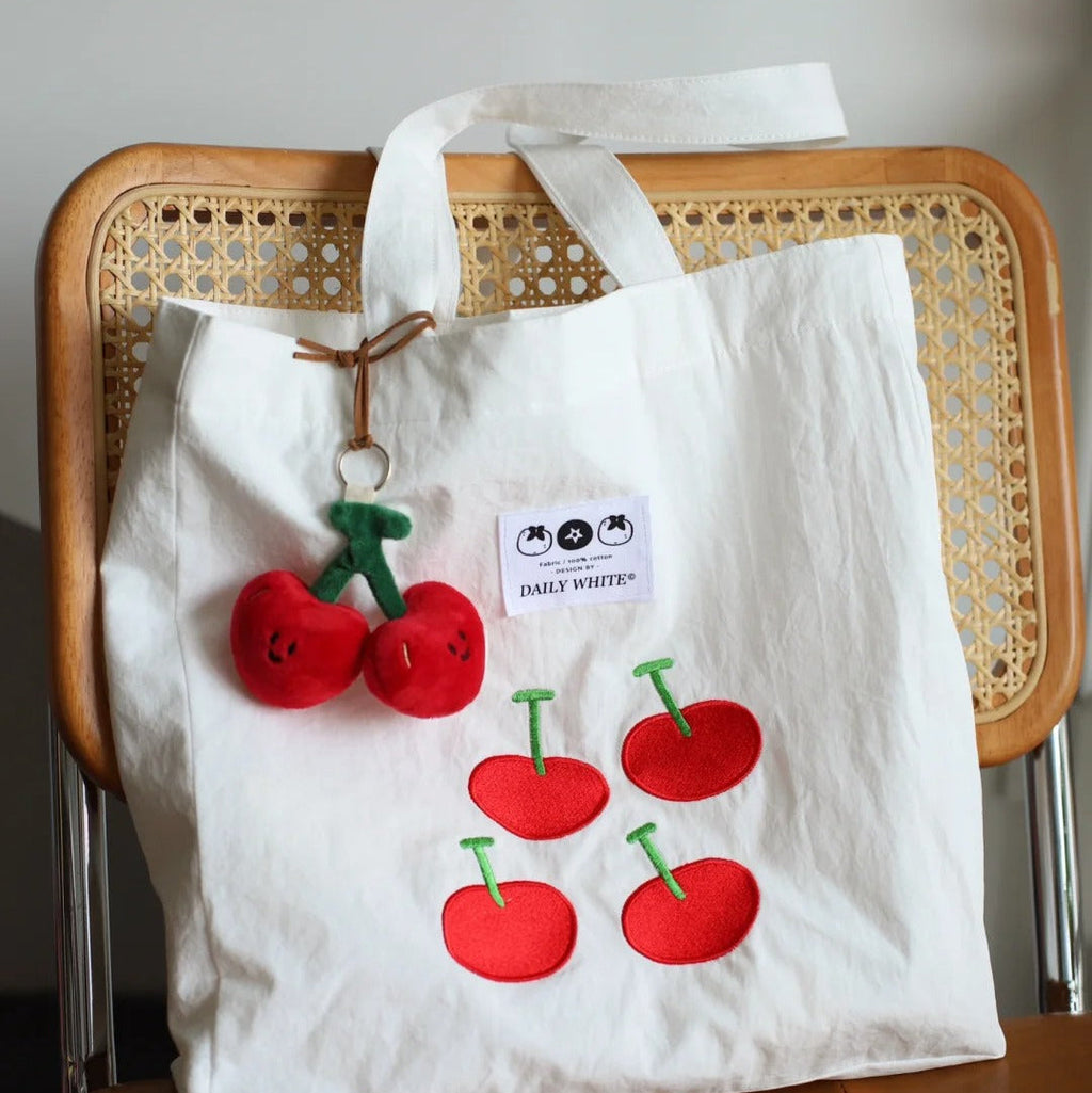 LuLuFun Studio Cherry Bag Charm – Cute Plush Fruit Keychain Accessory