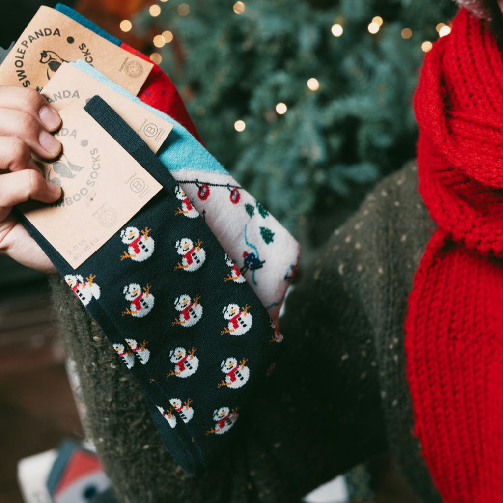 Swole Panda Snowman Bamboo Socks – Sustainable Festive Winter Apparel